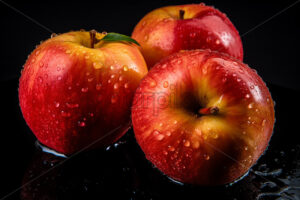 Apples with splashes of water on them on a black background - Starpik
