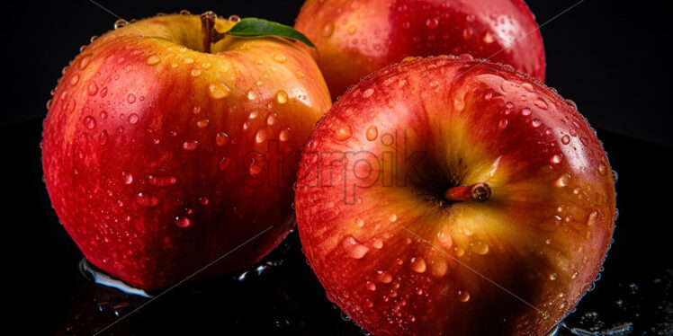 Apples with splashes of water on them on a black background - Starpik