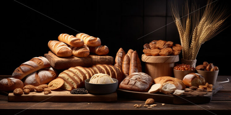 Assortment of bread on black table - Starpik Stock