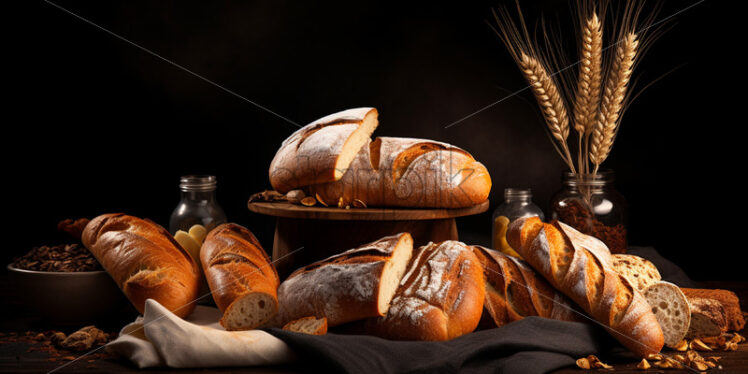 Assortment of bread on black table - Starpik Stock