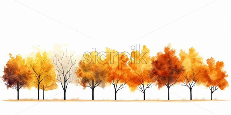 Autumn trees painted in watercolor on a white background - Starpik Stock