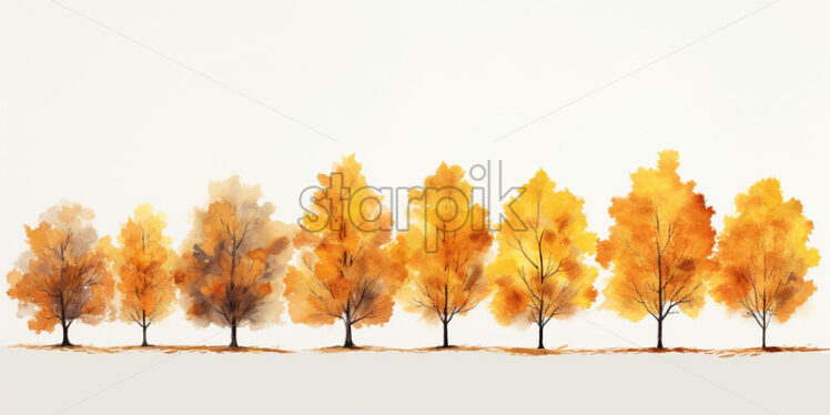 Autumn trees painted in watercolor on a white background - Starpik Stock