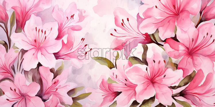 Azalea flowers painted in watercolor - Starpik Stock