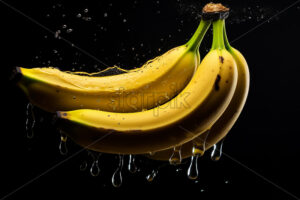 Bananas with splashes of water on them on black background - Starpik