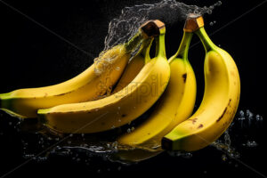 Bananas with splashes of water on them on black background - Starpik