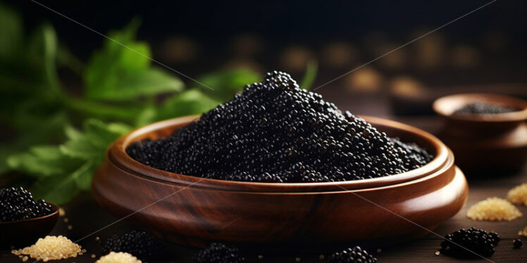 Black caviar in a wooden bowl - Starpik Stock