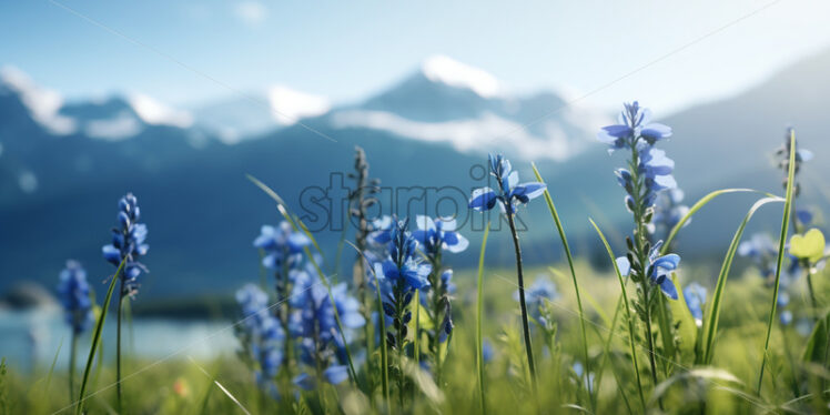 Blue flowers on a field in the mountains - Starpik Stock