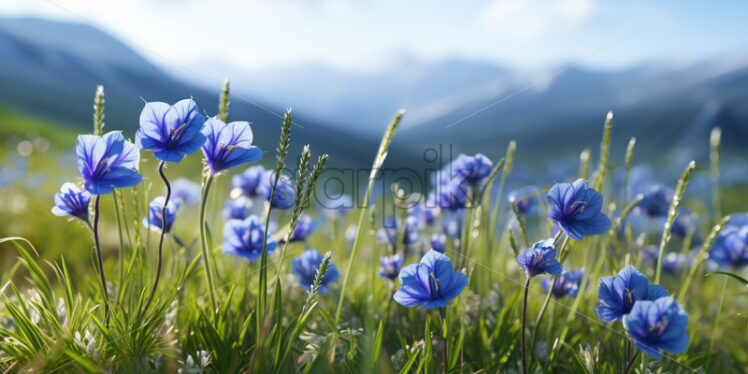 Blue flowers on a field in the mountains - Starpik Stock