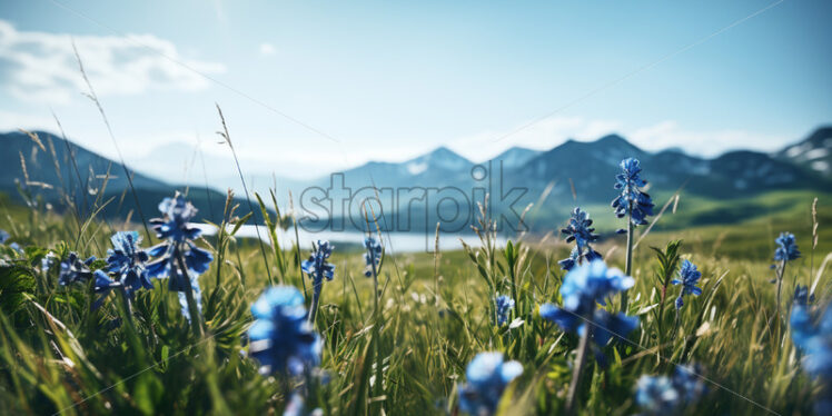 Blue flowers on a field in the mountains - Starpik Stock