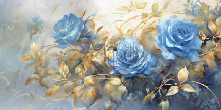 Blue rose and gold bouquet card watercolour beauty - Starpik Stock