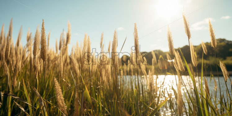 Bulrushes on the shore of a lake - Starpik Stock