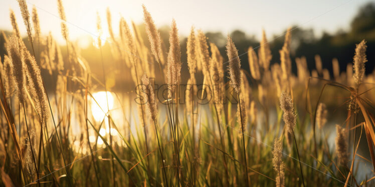 Bulrushes on the shore of a lake - Starpik Stock