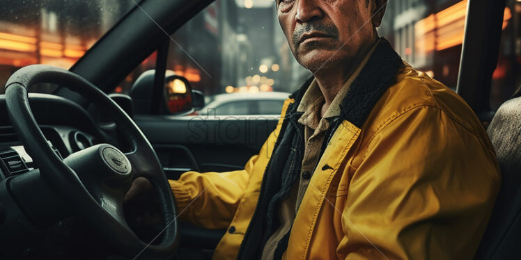 Cambodian Taxi Driver on his cab waiting a passenger in the street - Starpik Stock