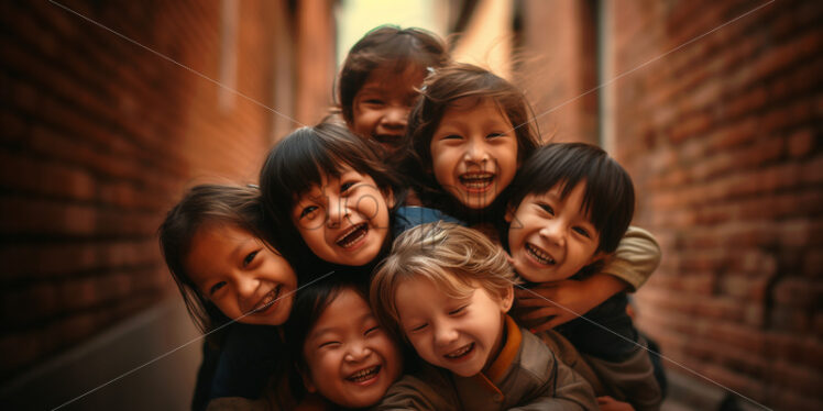  Cambodian children laughing and enjoying their group hug  - Starpik Stock