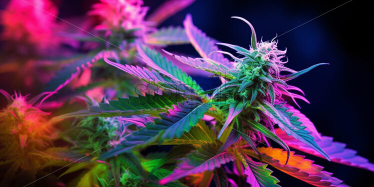 Cannabis plant in neon colours - Starpik Stock