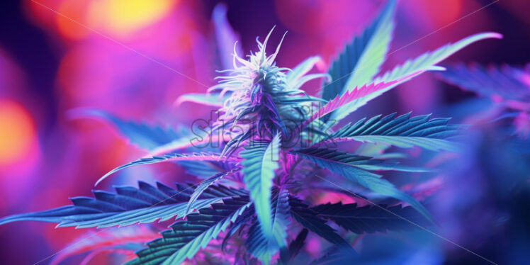 Cannabis plant in neon colours - Starpik Stock