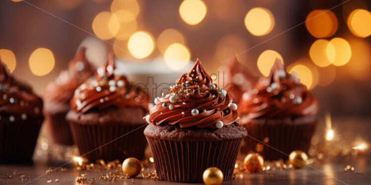 Chocolate muffins delicious close up festive background - Starpik Stock