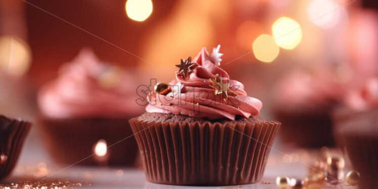 Chocolate muffins delicious close up festive background - Starpik Stock