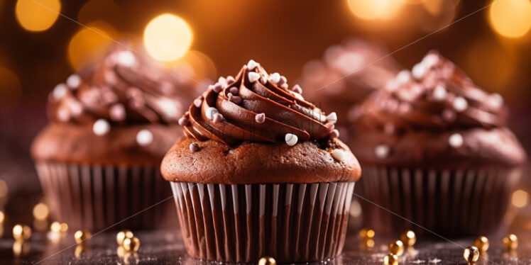 Chocolate muffins delicious close up festive background - Starpik Stock