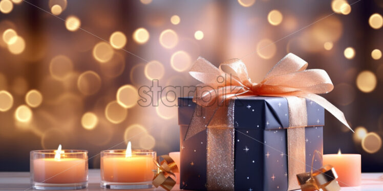 Christmas Blue giftbox festive lights backgrounds - Starpik Stock