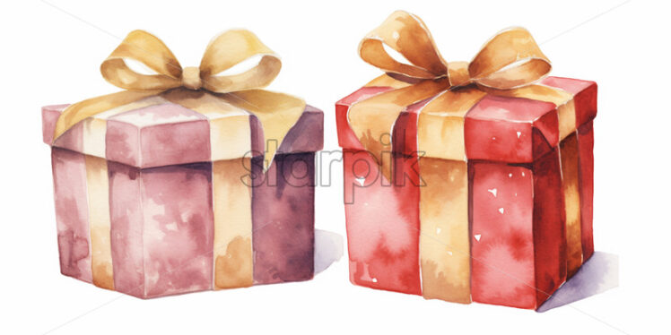 Christmas presents created from watercolor on a white background - Starpik Stock