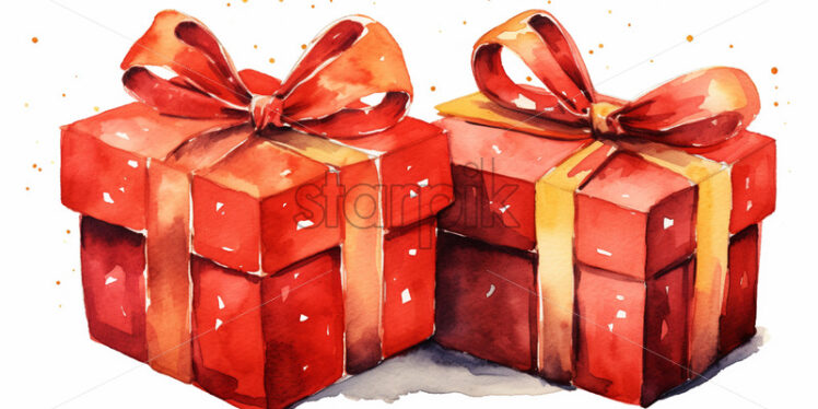 Christmas presents created from watercolor on a white background - Starpik Stock