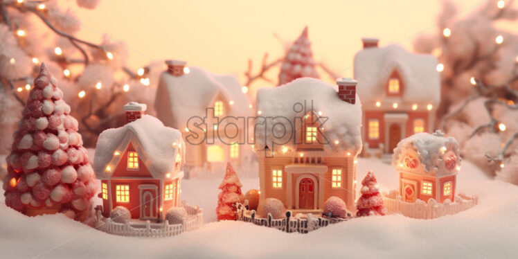 Christmas small houses decor festive card - Starpik Stock