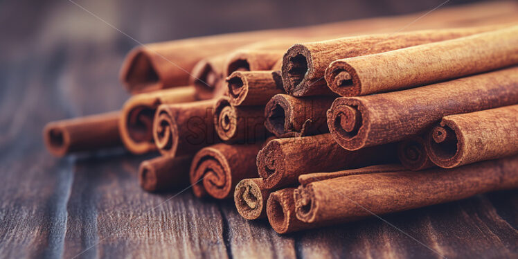 Cinnamon sticks on a wooden table - Starpik Stock