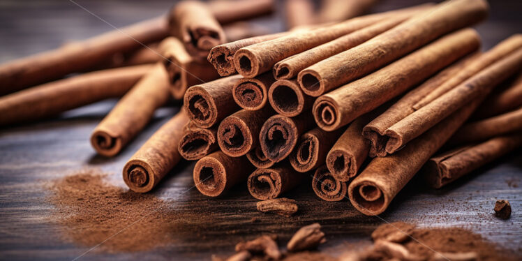 Cinnamon sticks on a wooden table - Starpik Stock