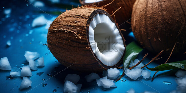 Coconuts on blue background - Starpik Stock