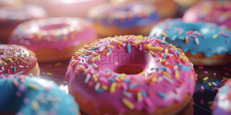 Colorful and delicious donuts, background - Starpik Stock