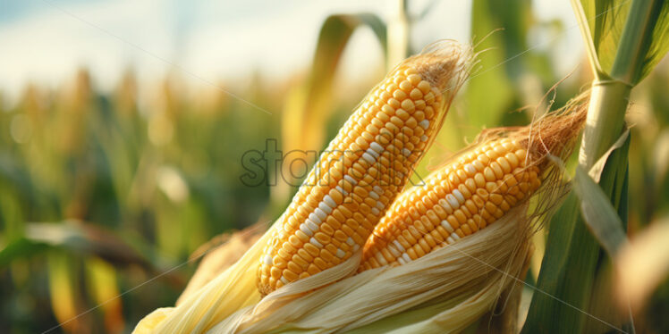 Corn cobs in a field - Starpik Stock