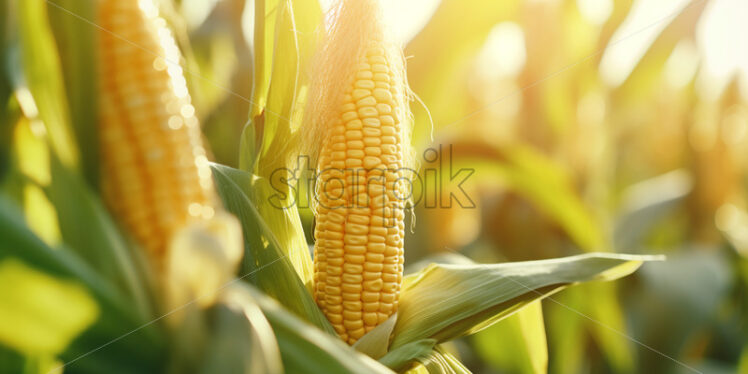 Corn cobs in a field - Starpik Stock