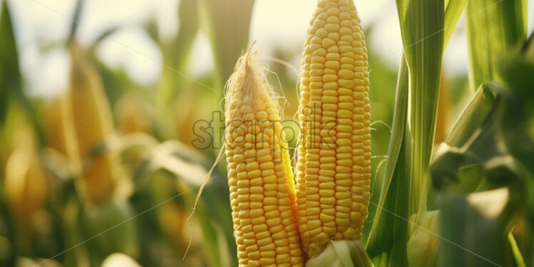 Corn cobs in a field - Starpik Stock