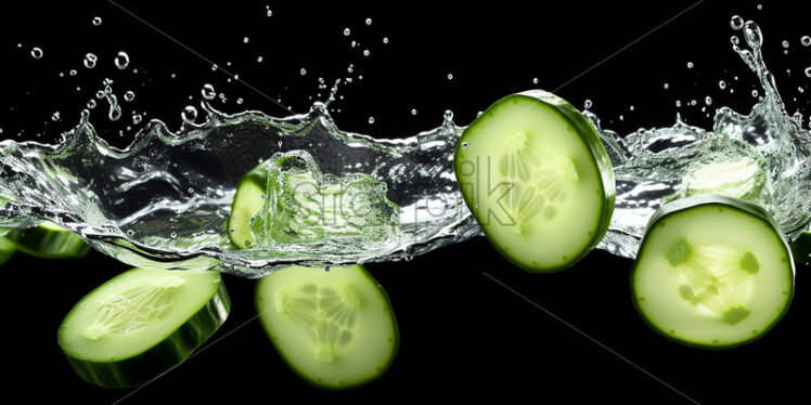 Cucumbers cut into slices with drops of water - Starpik Stock