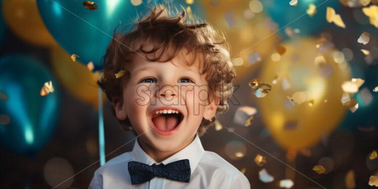 Cute little boy with balloons, birthday party having funs - Starpik