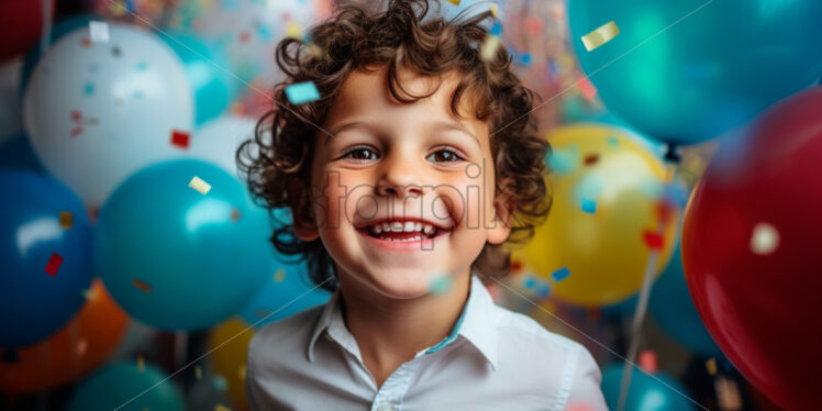 Cute little boy with balloons, birthday party having funs - Starpik