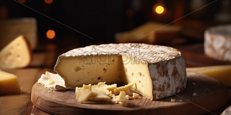 Delicious French cheese on a wooden table - Starpik Stock