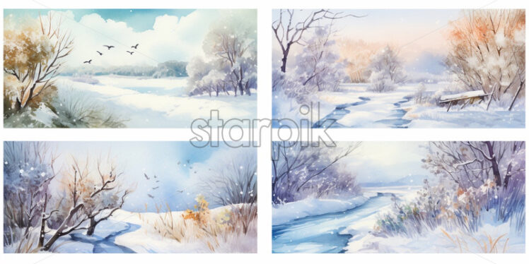 Different seasons watercolour cards - Starpik Stock