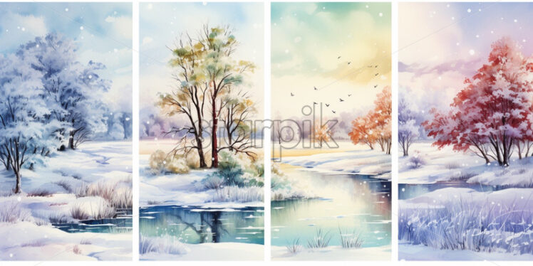 Different seasons watercolour cards - Starpik Stock