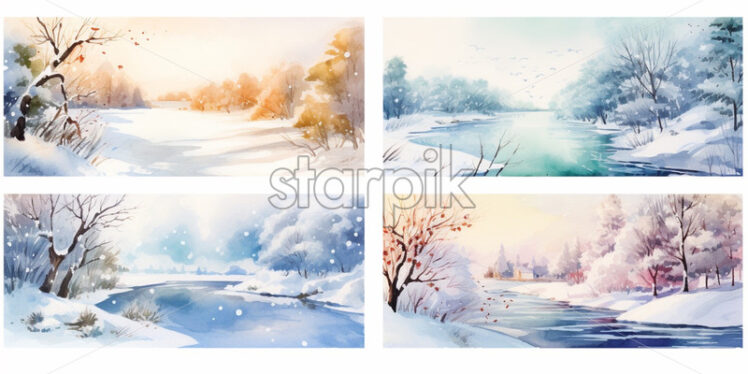 Different seasons watercolour cards - Starpik Stock