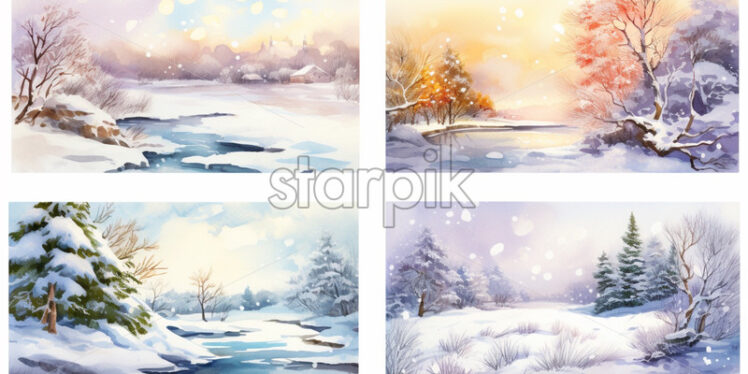 Different seasons watercolour cards - Starpik Stock