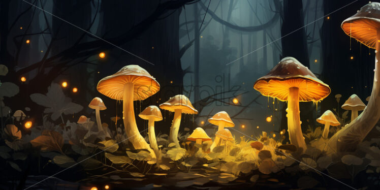 Digital painting of some mushrooms in the forest - Starpik Stock