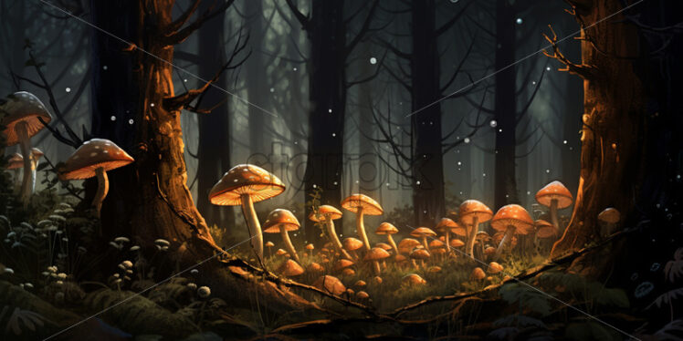 Digital painting of some mushrooms in the forest - Starpik Stock