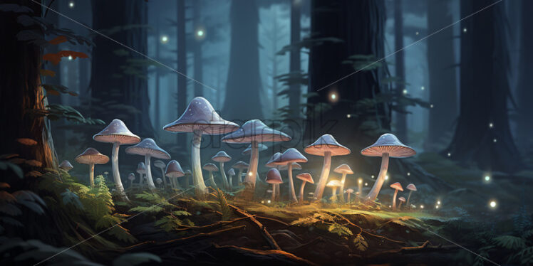 Digital painting of some mushrooms in the forest - Starpik Stock