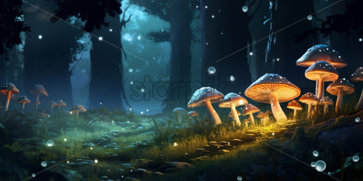 Digital painting of some mushrooms in the forest - Starpik Stock