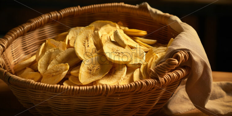 Dried banana slices in a basket - Starpik Stock