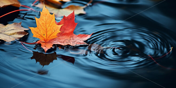 Dry leaves on the water of a river - Starpik Stock