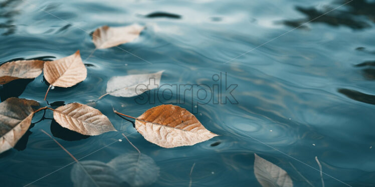 Dry leaves on the water of a river - Starpik Stock