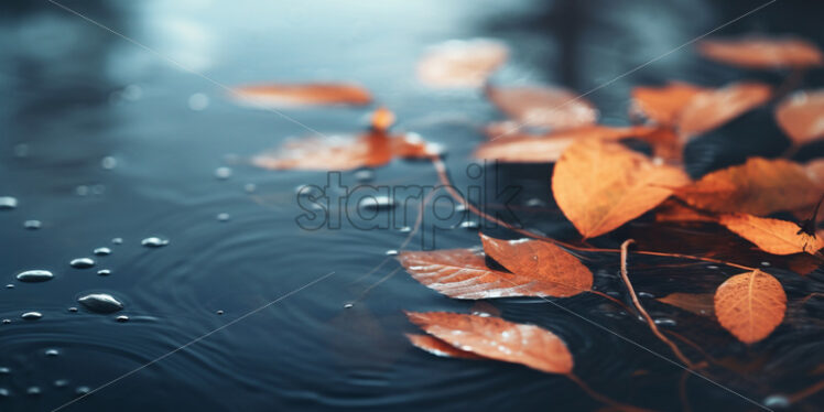 Dry leaves on the water of a river - Starpik Stock